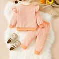 thumbnail image 4 of Placlothes Kids Girl Two-Piece Outfit 100% Cotton - Orange Striped with Duck Appliqué, Ruffled Sleeves, Long Sleeve Top + Elastic Waist Pants, Soft for 0-3 Years Kidss,Size 12 Months, 4 of 9