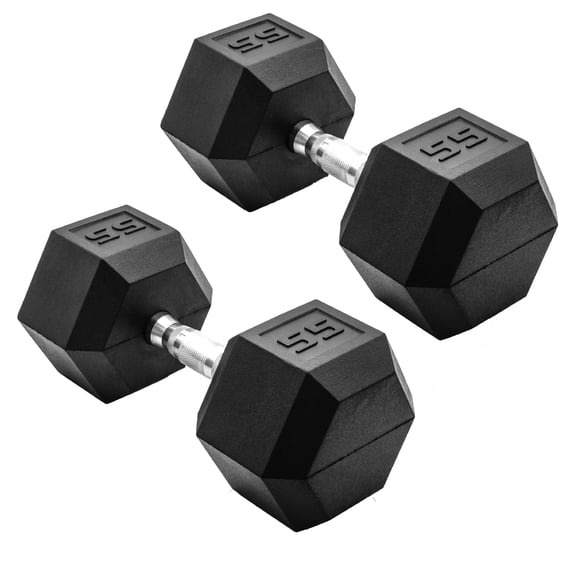 Par de mancuernas hexagonales CAP de 25 kg recubiertas de goma con mango cromado