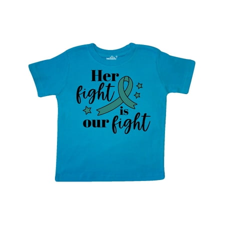 

Inktastic Ovarian Cancer Her Fight is our Fight with Teal Ribbon Gift Toddler Boy or Toddler Girl T-Shirt
