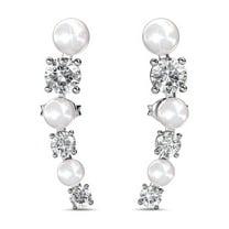Cate & Chloe Juniper "Graceful" 18k White Gold Plated Wrap Earrings with Swarovski and White Beads for Women
