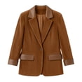 thumbnail image 5 of Women's Winter Corduroy Blazers Jackets Dressy Casual Ribbed Long Sleeve Lapel Fashion Work Business Outerwear Brown-A XL(XL), 5 of 10