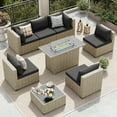 thumbnail image 2 of UDPATIO 7 Pieces Outdoor Patio Furniture Set with 44" Fire Pit Table, Outdoor Wicker Patio Conversation Set with Cushions for Backyard, Porch, Garden(Black), 2 of 7