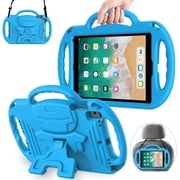 AVAWO Case for iPad 6th Generation Kids with Shoulder Strap, Shockproof Handle Stand Protective Case for iPad 9.7" 5&6th Gen&iPad Air - Blue