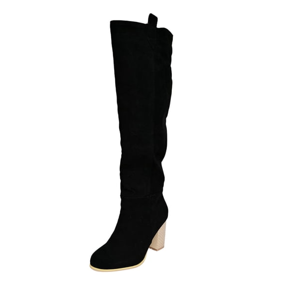 Xiaoxatg Women's -High Boots Ladies Booties Retro Heel Knee High Footwear for Women 5.5 Black