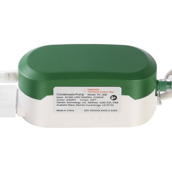 KFFKFF Automatic Condensate Pump, 1/245 HP, 9.6 GPH, 33 ft Lift, 100-230V, Quiet Operation with Safety Switch, Suitable for Air Conditioners, Dehumidifiers, HVAC Systems, Furnaces