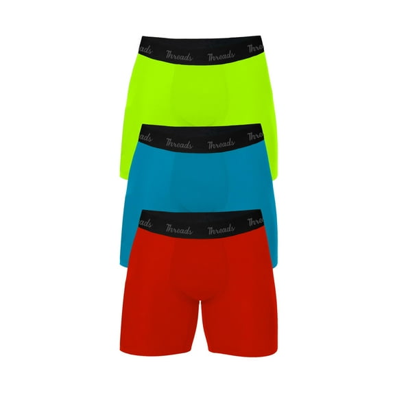 Threads Men's Underwear, 6" Ultra-Soft Performance Boxer Briefs, Moisture Wicking, Anti-Odor, 3-Pack