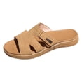 thumbnail image 5 of Rokment Womens Orthopedic Flat Walking Slides Sandals for Beach Summer 2026 Fashion Casual Comfortable Leather Open Toe Memory Foam Platform Slippers Brown Size 6, 5 of 7