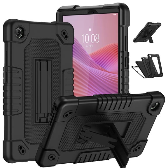 Hoibon Lenovo Tab One / K9 8.7 Inch 2025 Tablet Case Hybrid Soft Silicone Shell Built in Shoulder Strap Kickstand Drop-Proof Cover for Lenovo Tab One/K9 8.7" TB305XU/TB305FU - Black