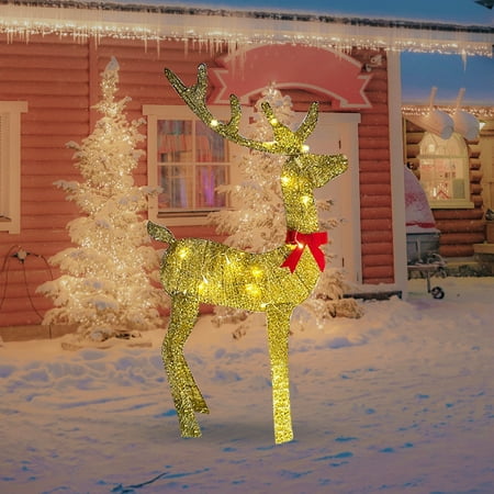 

Desktop Dress up Large Lighted Christmas Deer Family Set Reindeer Christmas Decoration Family (/Doe/Fawn) 3.38Ft.Outdoor Yard Reindeer Holiday Decoration with 150 Led Lights Ties