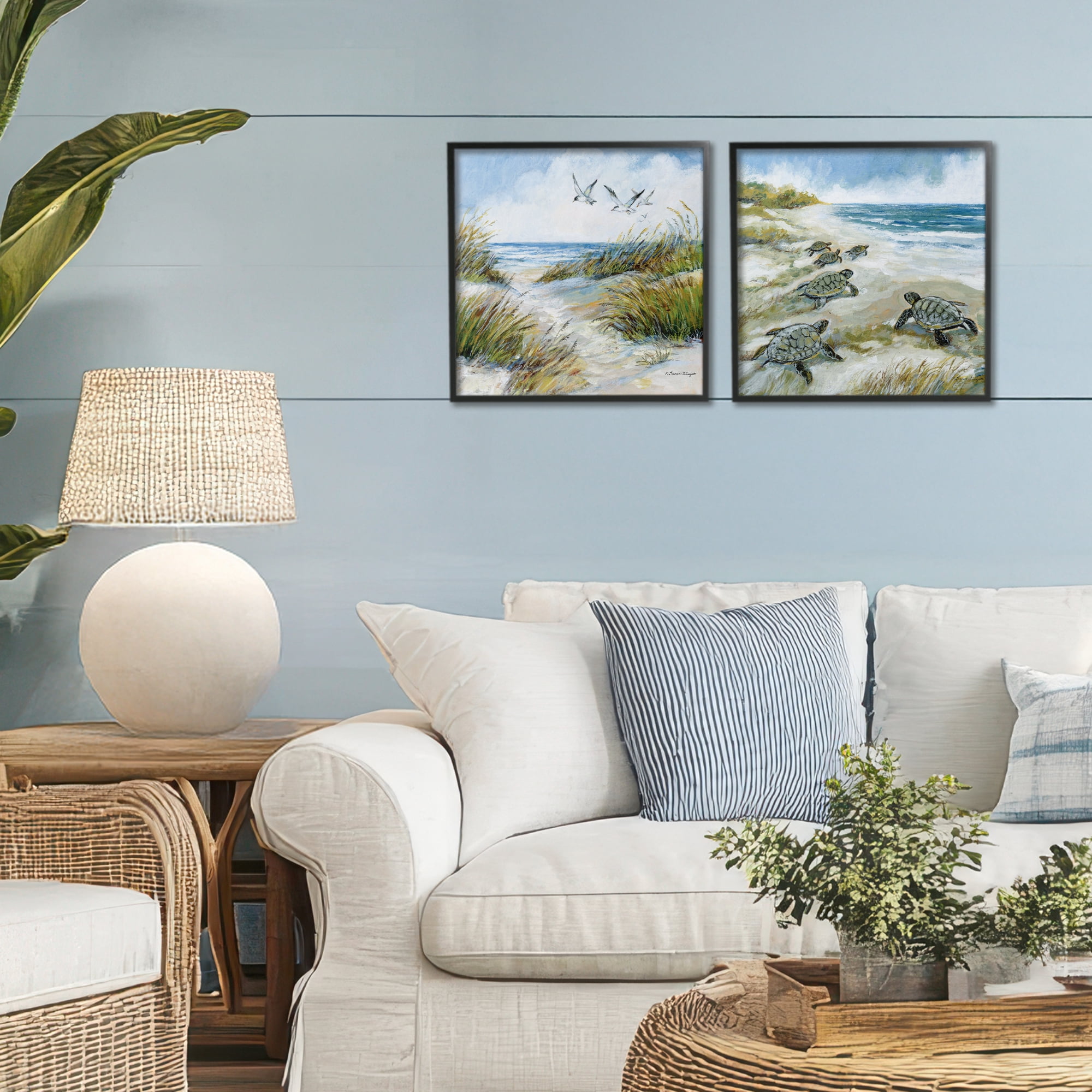 Stupell Industries Beach Creatures on Dunes 2 Piece Black Framed Giclee Art Set, design by Susan Winget