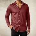 thumbnail image 2 of MIXUE Mens Casual Button Down Shirts Solid Color Lapel Long Sleeve Slim Fit Casual Shirt Tops Activewear,Red,XL, 2 of 5