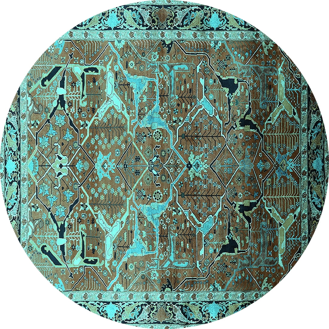 Ahgly Company Indoor Round Oriental Turquoise Blue Industrial Area Rugs ...