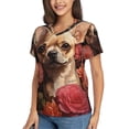 thumbnail image 2 of Honeii Vintage Red Flower Chihuahua Print Women's Classic V-Neck T-Shirt,Womens Fashion Tops,Stylish Everyday Top for Women, Casual Summer Spring Outfits Clothes-XX-Large, 2 of 5
