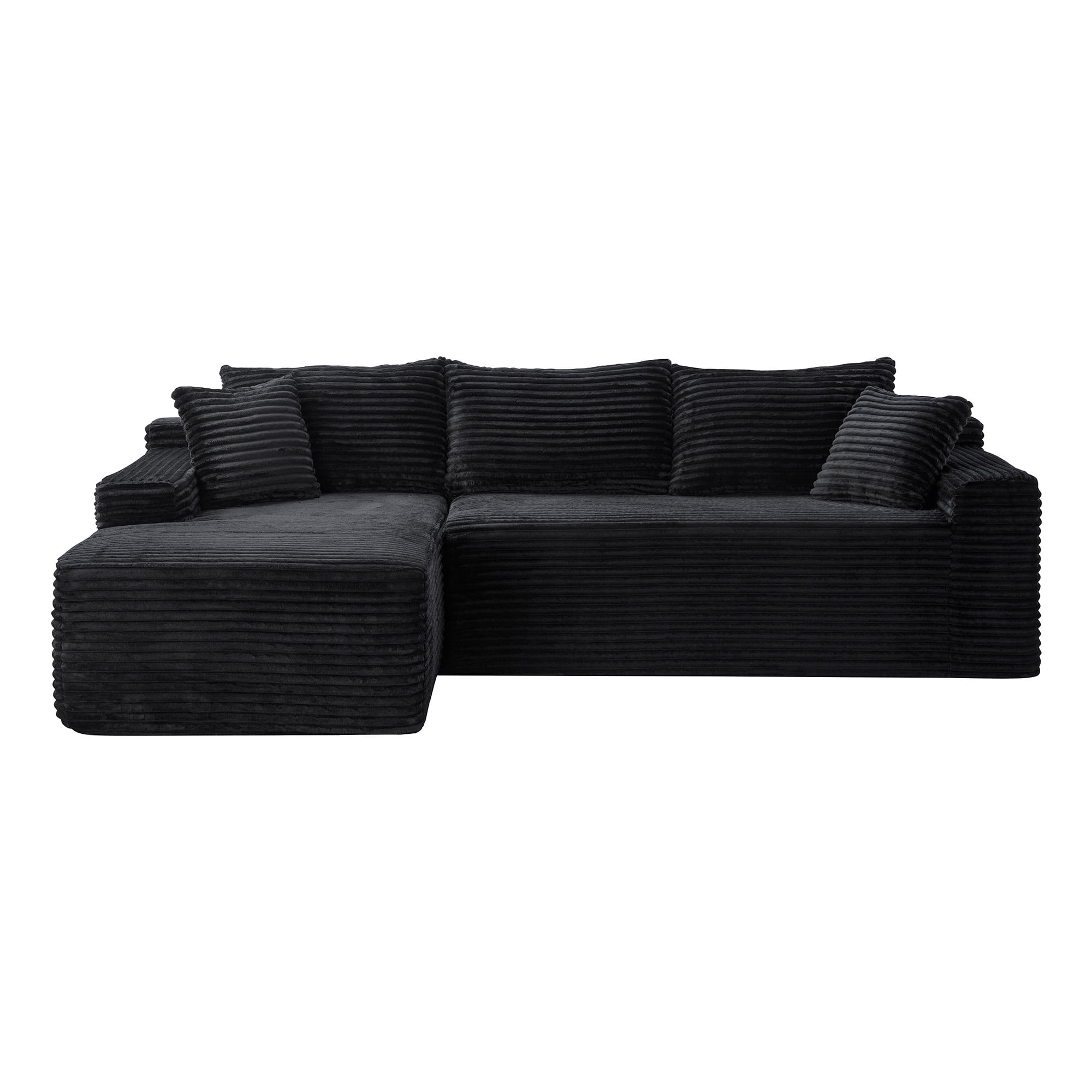 Leumius 94.5 Inch Modular Sectional Couches for Living Room,Modern Upholstered Deep Seat Cloud Couch,Corduroy L-Shape Sofas Couches,No Assembly Required,Black-Left Facing Chaise