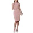 thumbnail image 4 of INSPIRE CHIC Women's Knee Length Pencil Dress Cap Sleeve Belted Wear to Work Sheath Dresses L Pink, 4 of 5