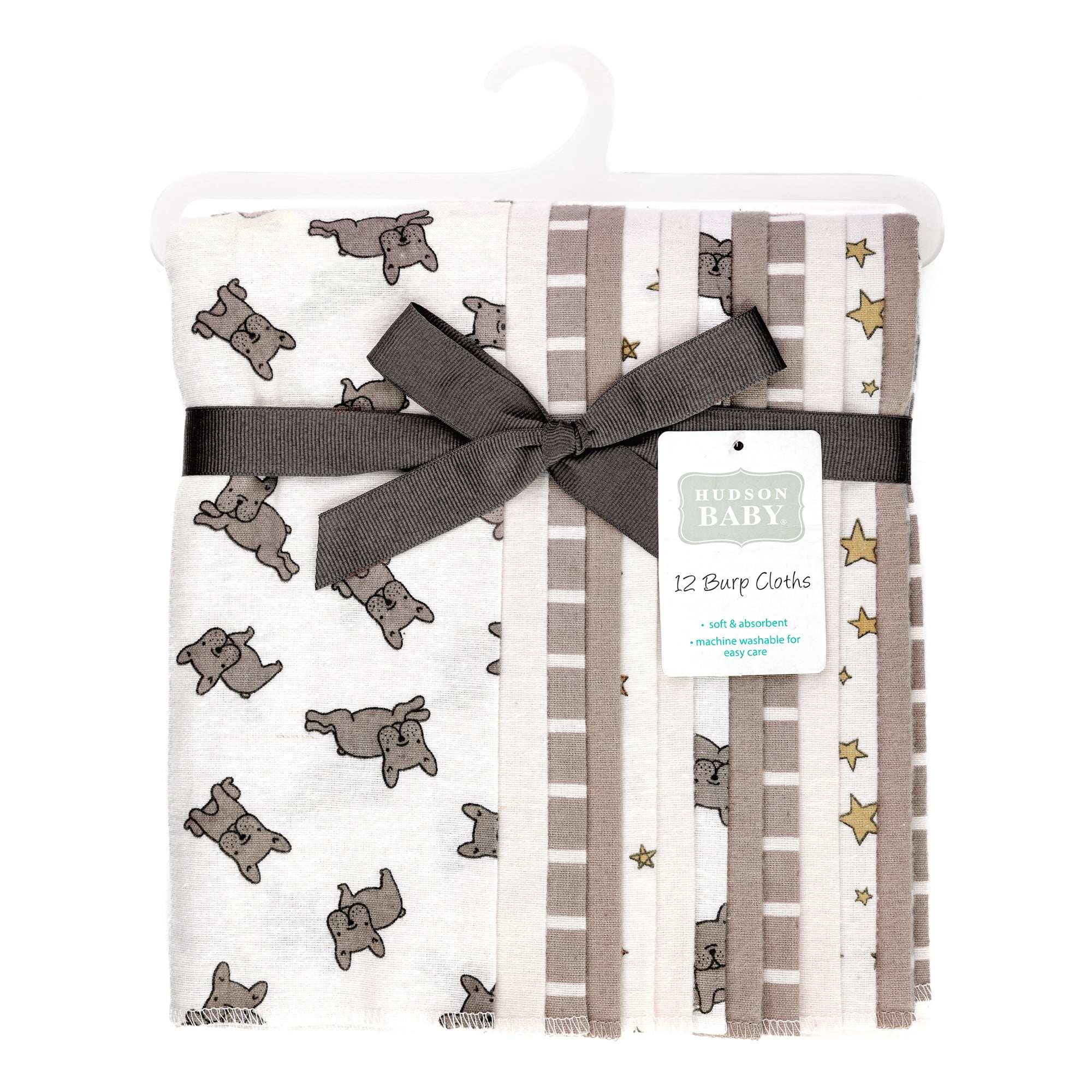 Hudson Baby Infant Cotton Polyester Flannel Burp Cloths Bundle 12-Pack, French Bulldog Stars, One Size