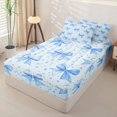 thumbnail image 3 of Homewish Princess Blue Bow Zipper Twin Comforter Sets with Fitted Sheet and 2 Pillowcases for Girls, Blue Polkadots Zipper Bedding Set for Kids, Navy Reversible, 4 Pieces, 3 of 6