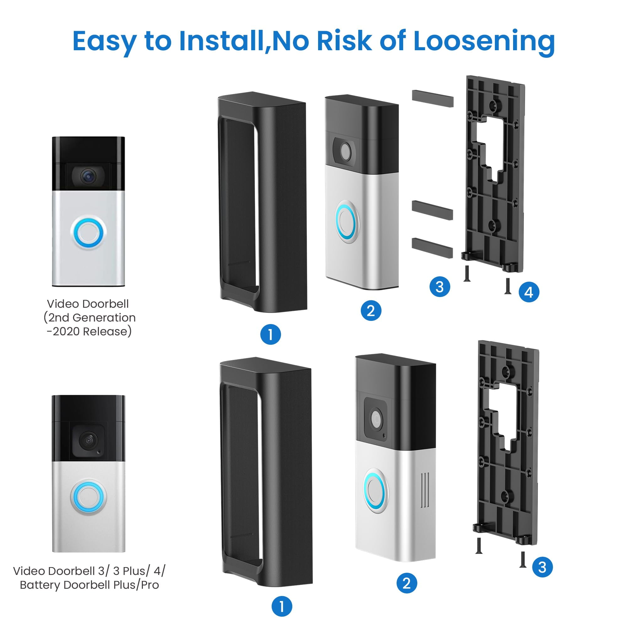 NOBRAND Adhesive Video Doorbell Mount, Black