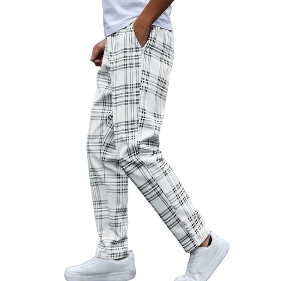 Yaoyar Men's Plaid Dress Pants Regular Fit Formal Pants Business Checked Trousers Color Block Lounge Pant with Pockets