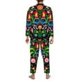 thumbnail image 5 of Kll Roosters And Flowers Sleepwear Mens Flannel Pajamas,Long Cotton Pj Set, 5 of 9