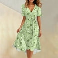 thumbnail image 2 of Women's Summer Dress Sexy V Neck Casual Wear To Work Dresses Short Sleeve Smocked Flared Flowy Beach Boho Midi Floral Dress,Light Green XL, 2 of 6