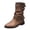 Brown, variant on Women's Leather Wide Width Ankle Boots with Buckle Classic Round Toe Comfortable Low Chunky Heels Pullon Mid Calf Fashion Western Short Shoes Gray Size 9