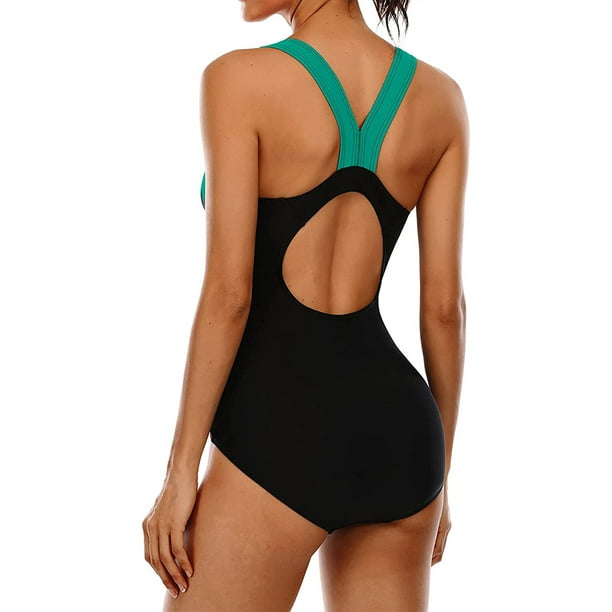  Beautyin Womens One Piece Boyleg Swimsuits Racerback Unitard  Sports Swimwear Gray/Black