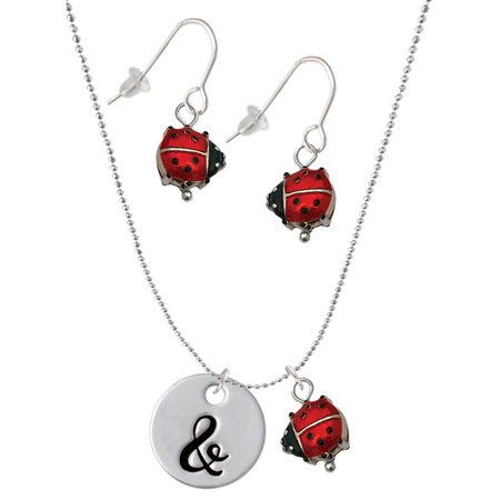 Delight Jewelry Silvertone Large Script Letter – & – 3/4 Disc – Red Lucky Ladybug Necklace and Dangle Earrings Set Delight Jewelry Silvertone Large Script Letter – & – 3/4 Disc – Red Lucky Ladybug Necklace and Dangle Earrings Set