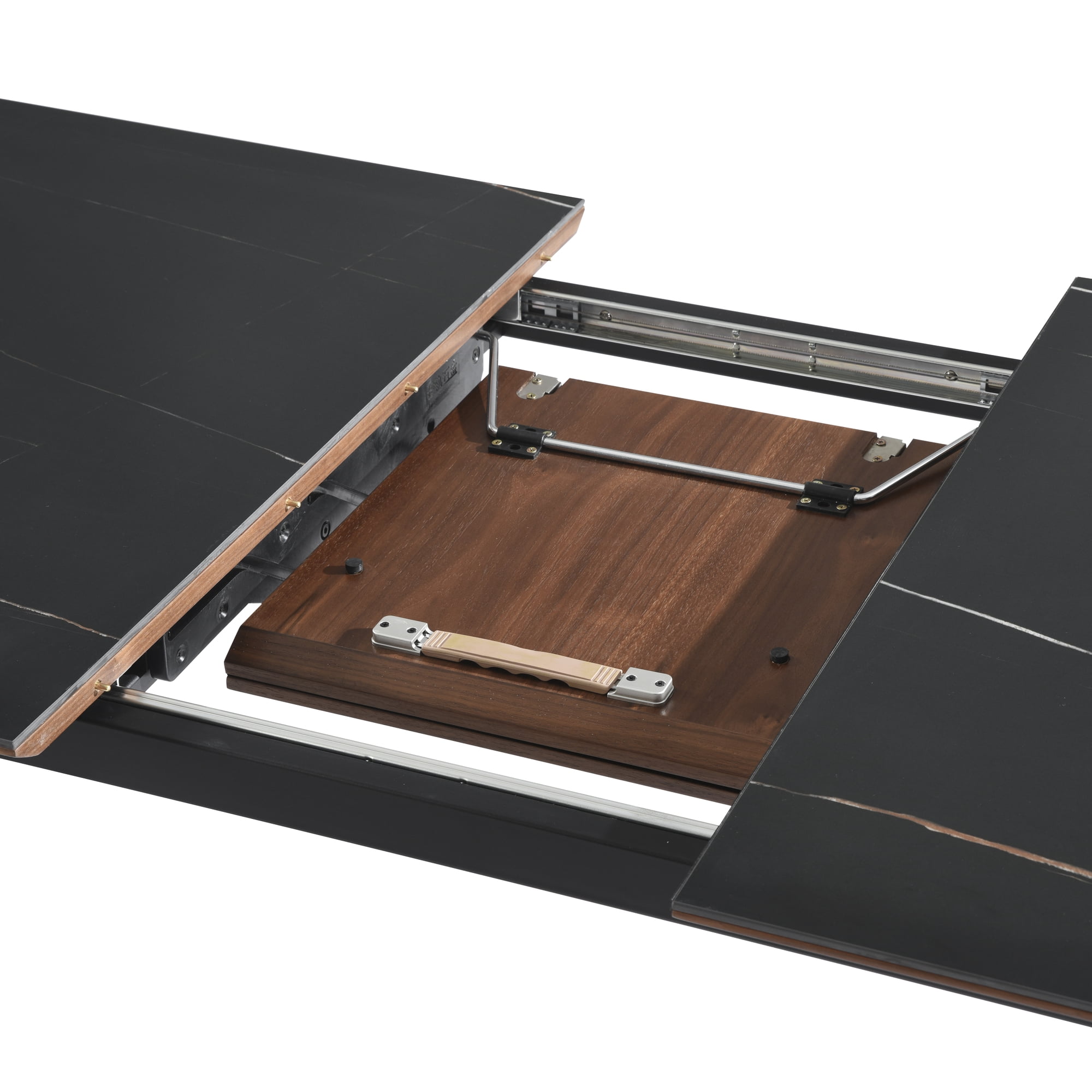 Honey Contemporary Extendable Rectangular Dining Table with Black Sintered Stone and Wood Table Top - Seats up to 6