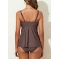thumbnail image 6 of DOKOTOO Womens Tankini Bathing Suit 2 Piece Scallop Trim Tankini Top with Bottom Tummy Control Womens Swimsuits Dark Brown S US4-6, 6 of 7