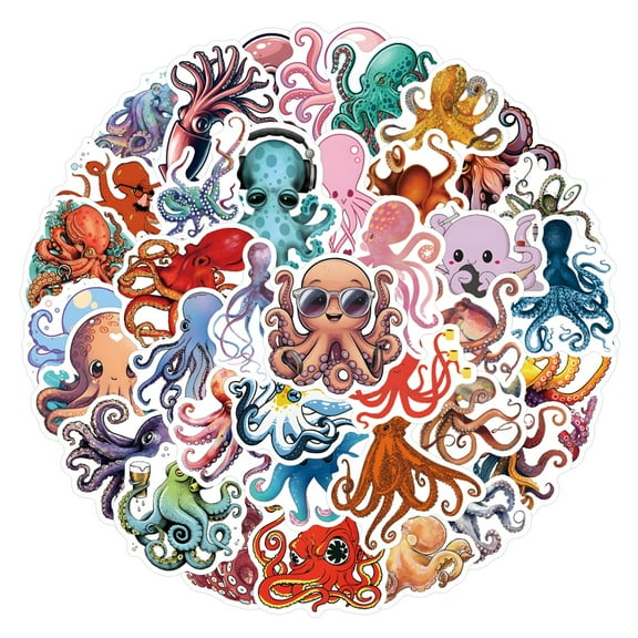 55 Pcs Octopus Marine Life Cartoon Graffiti Stickers, Newly Upgraded Waterproof Reusable Durable Design, Perfect For Laptops Tablets Skateboards Bikes As Gift For Young People Diy