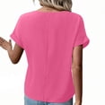 thumbnail image 7 of Kaemgyyd Spring Tops for Women Loose Zip Front V-Neck Short Sleeve Rolled up Blouse Summer Button Work Casual Shirt, 7 of 7