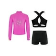 thumbnail image 2 of Miutii Kids Girls 3 Piece Dance Outfits Cross Back Crop Top and Shorts with Full Zipper Jacket Set Black&Hot Pink 14, 2 of 9