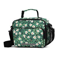 FORMRS Student Lunch Bag Insulated Reusable Cooler Box with Zipper Pockets, Small White Flowers