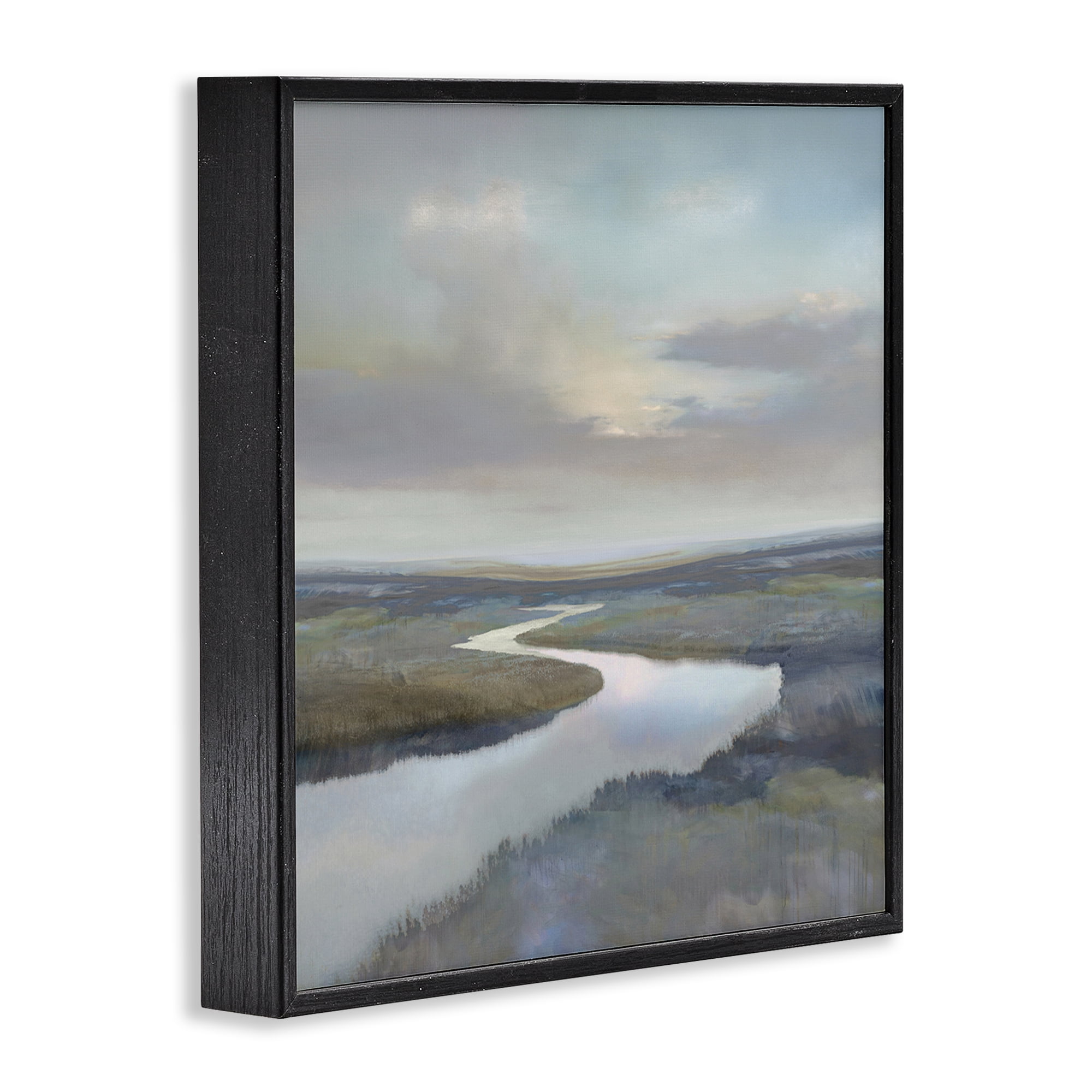Stupell Industries Calm Riverbend in Greys Black Framed Giclee Art, design by Christy McKee