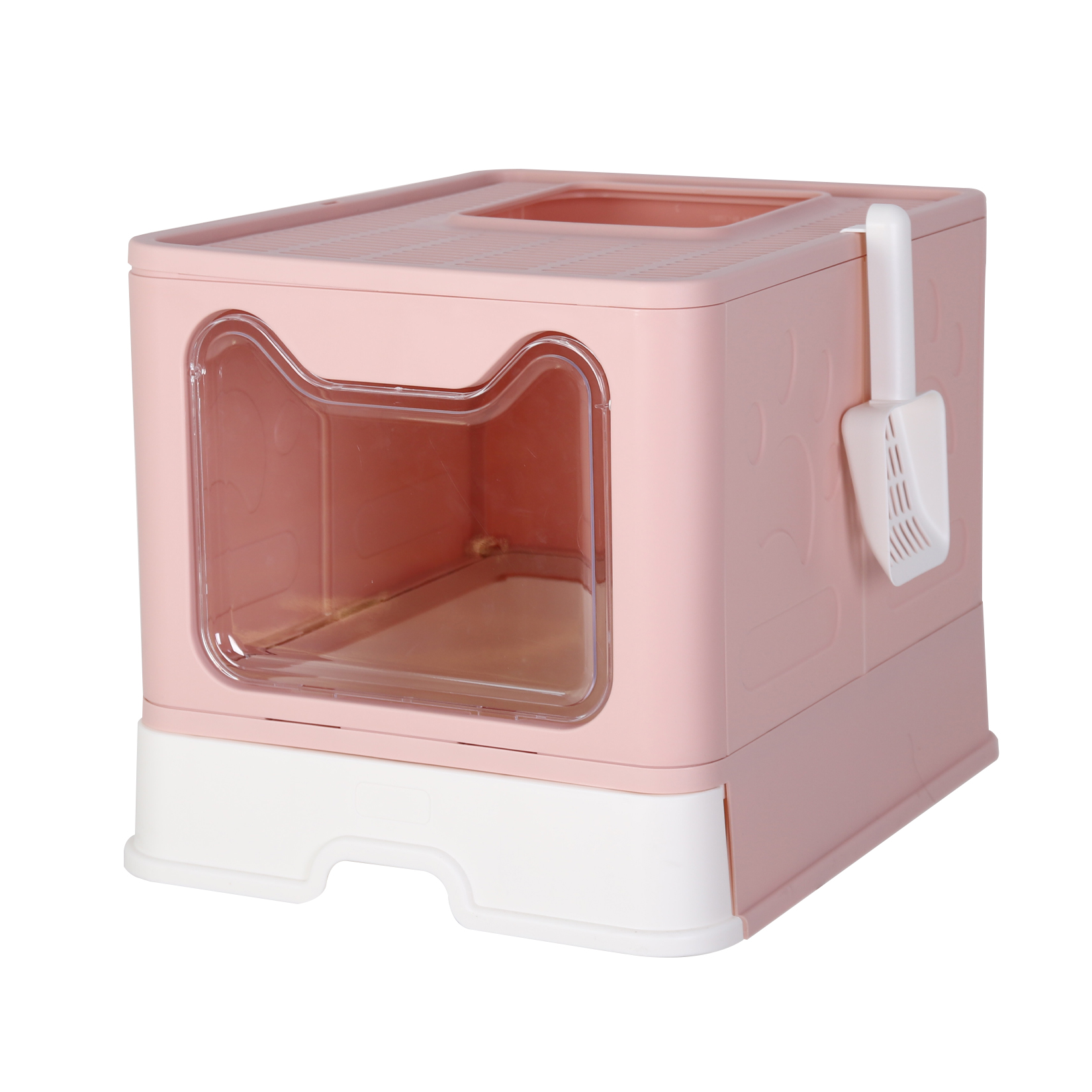 BingoPaw Cat Litter Box Pet Litter Boxes Toilet with Scoop Drawer Portable Foldable Pink