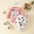 thumbnail image 2 of HCNTES Infant Baby Girl Cartoon Elephant Baby Letter Print Long Sleeve Ribbed Romper Butterfly Shorts with Bow Headband 3Pcs Cute Outfit Set 0-18M, 2 of 6