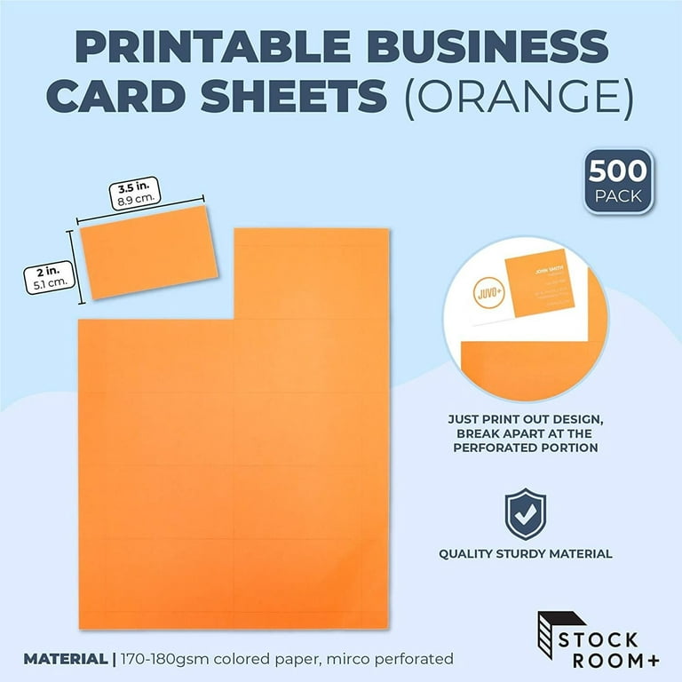 500 Orange Blank Business Cards, 50 Sheets Printable Cardstock Paper for  DIY Note Message Card, 3.5 x 2 