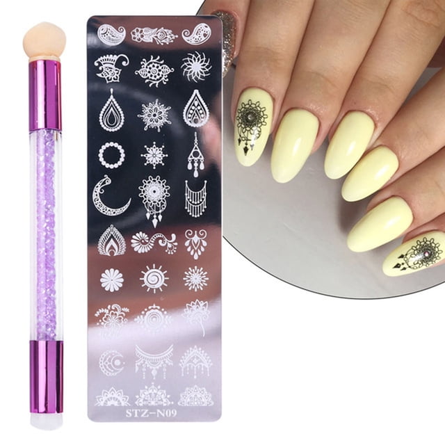 Flmtop 1Set Nail Stamping Plate Exquisite Pattern Shiny Effect DIY Nail Transfer Print Template for Makeup