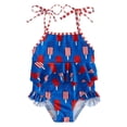 thumbnail image 2 of PRfgtbd Toddler Girl One Piece Swimsuit 4Th Of July /Bow/Star Print Ruffle Sleeveless Bathing Suit Swimwear Infant Girls Independence Day Swimsuits Beachwear 12-18 Months, 2 of 5
