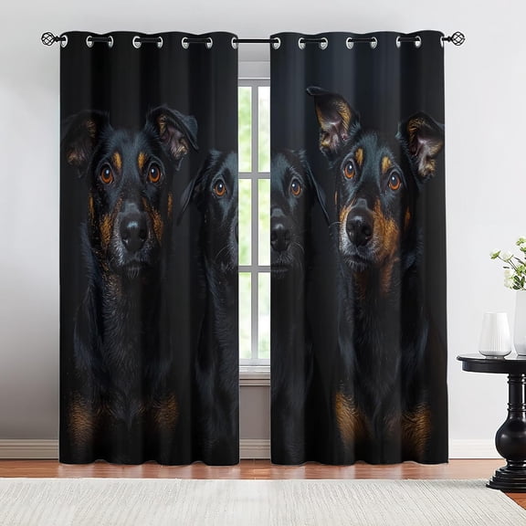 Black Dog Blackout Curtains, Animal Pattern Drapes for Bedroom, Living Room, Kitchen Decor, Grommet Window Treatments 26"W x 45"L (2 Pack)