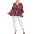 thumbnail image 2 of Agnes Orinda Women's Plus Size Boho Striped Peplum Long Sleeve Top 2X Red, 2 of 6