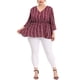 thumbnail image 2 of Agnes Orinda Blusa de Peplum de Talla Grande para Mujer con Rayas Boho de Manga Larga 3X Roja, 2 of 6