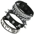 thumbnail image 1 of Punk Style Multi-Layer Leather Wide Bracelet Set - 3-Piece Riveted Hand Chain Wristband Accessories for Street Dance, Fashionable Soft Comfortable All-Season Jewelry, 1 of 7