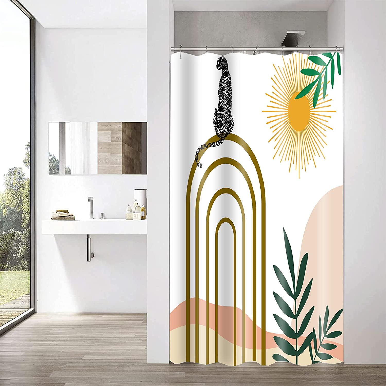 Colorful Vintage Abstract Art Shower Curtain,Pink Gold 70s Aesthetic ...