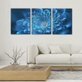 thumbnail image 2 of - 3 Pieces Wall Art Blue Canvas Flower for Modern Home Living Room Bedroom Office Blooming Flowers Painting Prints on Canvas Modern Artwork Stretched and Framed Ready to Hang - 12" x 16" x 3, 2 of 6