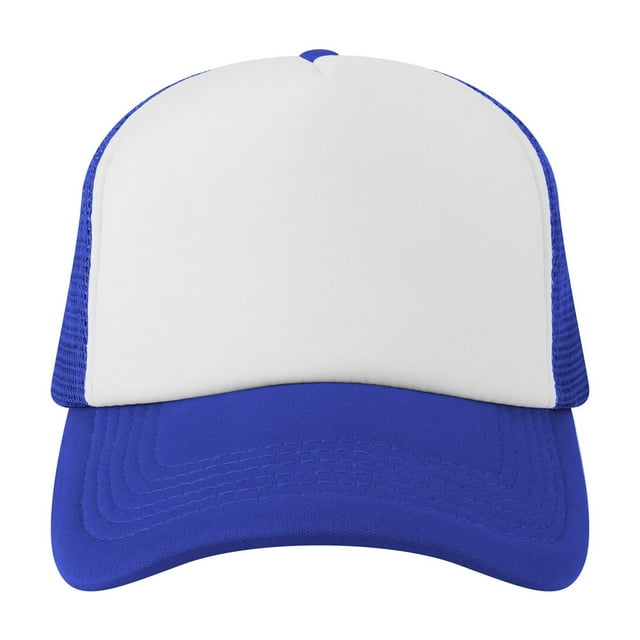 TOPTIE Blank 5 Panel Trucker Hat Foam Front Mesh Back 2 Tone Trucker Snapback Hat-Royal Blue White