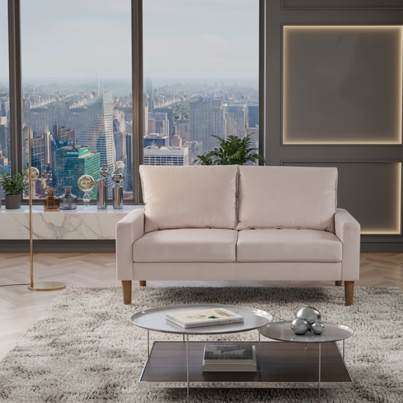 Nmkwnr 2 Seater Loveseat Sofa with Wood Frame, Velvet Upholstered Sofa Couch for Living Room, Office, Bedroom, Ivory White