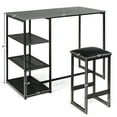 thumbnail image 3 of Gymax Ensemble de Pub 3 Pcs Style Industriel Dessus en Faux Marbre Table et 2 Tabourets Ensemble de Salle à Manger, 3 of 10