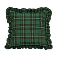 thumbnail image 2 of Kuokaa Green Gold Plaid Ruffle Pillow Cover, Christmas Checkered Throw Cushion Case for Sofa, Cover Only, 2 of 7